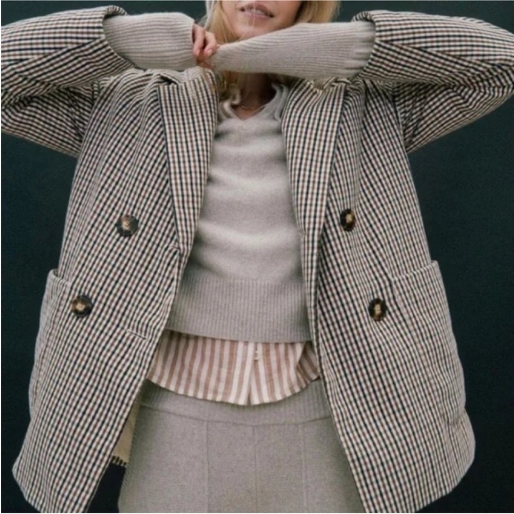 Madewell Oversized Padded Houndstooth Jacket Double-Breasted Coat - Picture 3 of 12